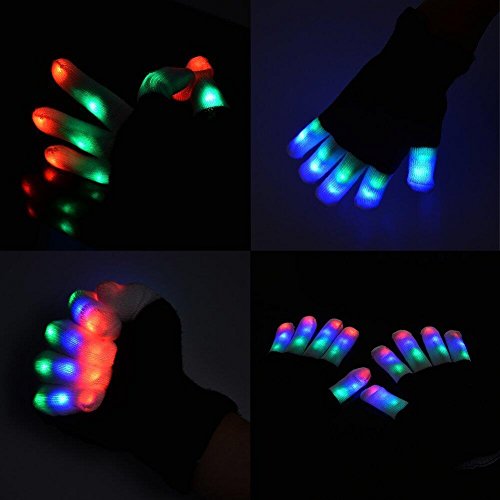 Gants LED, Jouets Lumineux et Multicolores avec 6 Modes d’Eclairage Super pour Soirées, Concerts, Bals, Fêtes, Boîtes et Autres, Alimentés par Batteries