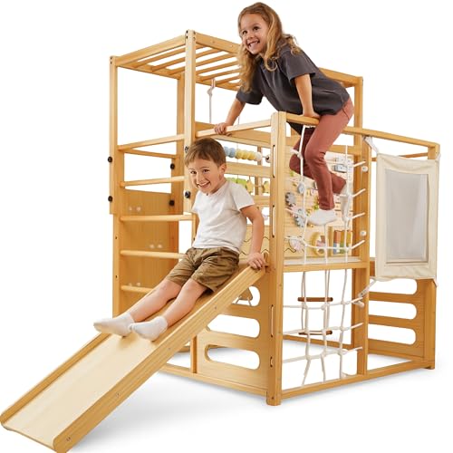 Avenlur Montessori Gym Alpine Wooden Jungle Gym with Indoor Swing, Toddler & Baby Climbing Toys, Rock Wall Perfect for Active Fun & Skill Development, Ages 2-8
