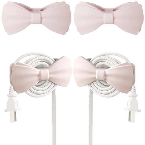Cord Organizer for Appliances – 2 Pack New Pink Bow Cord Holders, Adhesive Cable Winder for Kitchen Mixer, Coffee Maker, Blender, Computer, Office Equipment