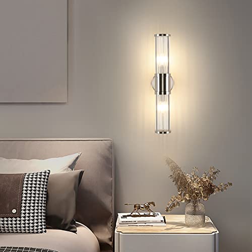 Industrial Wall Sconce Brushed Nickel Bathroom Light Fixtures, ECOBRT Indoor Glass Bath Vanity Lights for Mirror Sconces Lamps Up and Down Wall Mounted Lighting E12 Socket