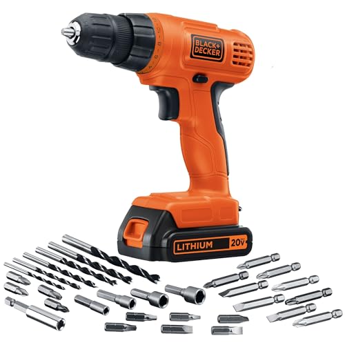 BLACK+DECKER 20V MAX POWERCONNECT Power Drill Cordless Drill Driver Electric Screwdriver with 30 Piece Bit Set and Drivers Kit, Battery and Charger Included (LD120VA)