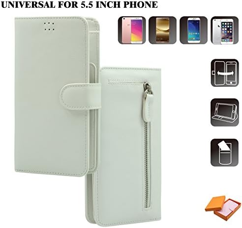 OZBO White - iphone 6 Plus Wallet Case- Wallet Case For iPhone 6/6s Plus - Samsung Galaxy S7 Edge Case - Case For Galaxy S7 Note 4 - Faux Leather - Universal Wallet Cell Phone Cases -For 5.5Inch Phone