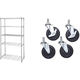 【セット買い】アイリスオーヤマ メタルラック ワードローブ 5段 ポール径25mm 幅91×奥行46×高さ178.5cm メタルシェルフ クロムメッキ SE-918E + メタルラック大型キャスター 4個 MR-475C
