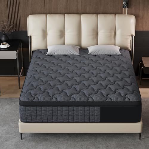 Colchones Matrimoniales 25 CM Memory Foam Híbrido en Caja – Gel Refrigerante, Alivio de Dolor de Espalda, Firmeza Media, Soporte Ergonómico, Sueño Fresco y Confortable, Antiácaros, 190x135cm，Negro