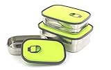 SUMMER SALE! Stainless Steel Bento Lunch Box Set 3 in 1. BPA FREE! Leak Proof With Easy to Identify Green Lids. Perfect For The Family.