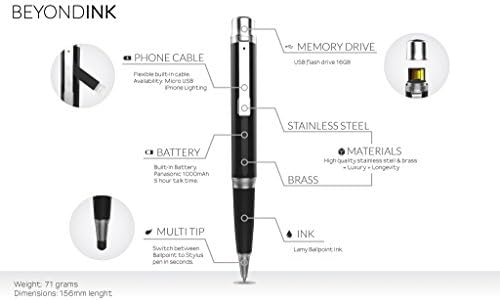 Beyond Ink- 5 in one Multifunctional Luxury Smart Pen, iOS Charger, 16GB Flash Drive & Stylus Tip (iOS White)