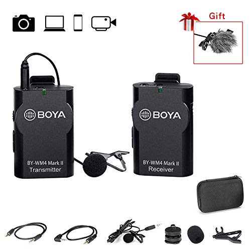 BOYA Upgrade 2.4GHz Wireless Lavalier Lapel Mic, Omnidirectional Microphone System Audio Recording with Easy Clip On, 3.5mm Plug for Canon Nikon Sony DSLR Camera, Camcorder, iPhone Huawei Smartphone