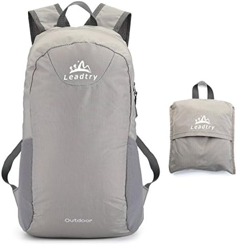 LeadTry Casual Daypack Ultra Lightweight Packable Backpack Water Resistant Hiking Daypack, Small Backpack Handy Foldable Camping Outdoor Backpack (Gray 15L)