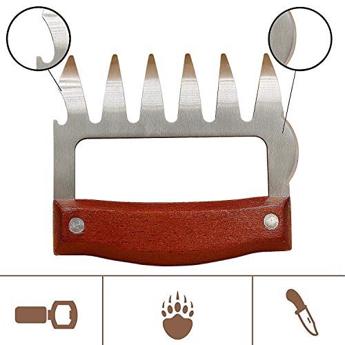 Metal Meat Claws - Stainless Steel Meat Forks With Wooden Handle- Metal Meat Claws-Bear Meat Shredder Claws For Pulled Pork-ease Lift, Handle, Cut Meals With Bottle Opener And Meat Cutter (2 Packs)