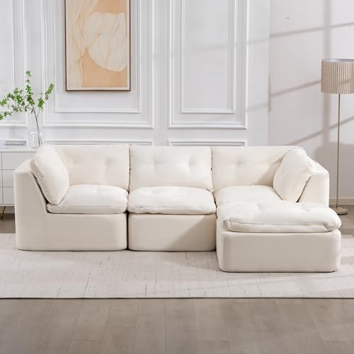 KEIKI 112" Oversized Boneless Couch with Ottoman for Living Room, L-Shape Modul…