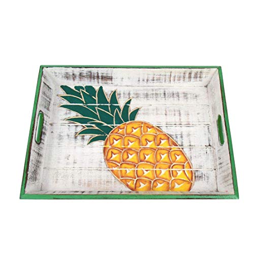DEI 11508 Carved Wood Tray, 15.25 x 11.75 x 2.0, Whitewash/Gold
