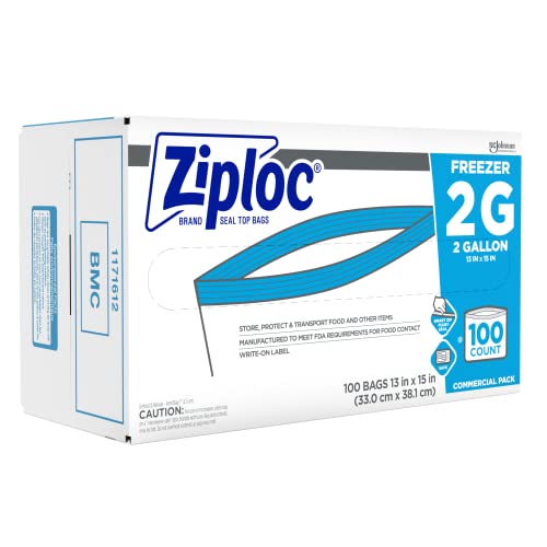 SC JOHNSON PROFESSIONAL ZIPLOC PROFESSIONAL FREEZER BAGS, FOR FOOD ORGANIZATION AND STORAGE, DOUBLE ZIPPER, 2 GALLON, 100 COUNT
