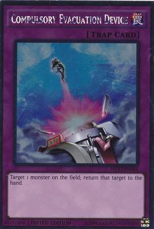 Yu-Gi-Oh! - Compulsory Evacuation Device (NKRT-EN044) - Noble Knights of the Round Table Power-Up Pack - Limited Edition - Platinum Rare