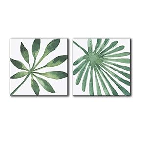 2 Panel Square Watercolor Style Green Leaves x 2 Panels