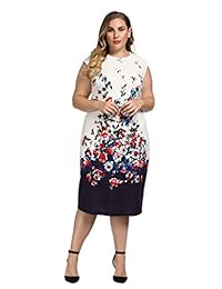 Chicwe - Vestido de mujer con mangas elásticas y estampado floral, largo hasta la rodilla, informal, para cóctel, fiesta