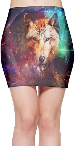 Universe Storm Neon Wolf Womenâ€s Bodycon Mini Knit Basic Stretch Short Pencil Skirt L