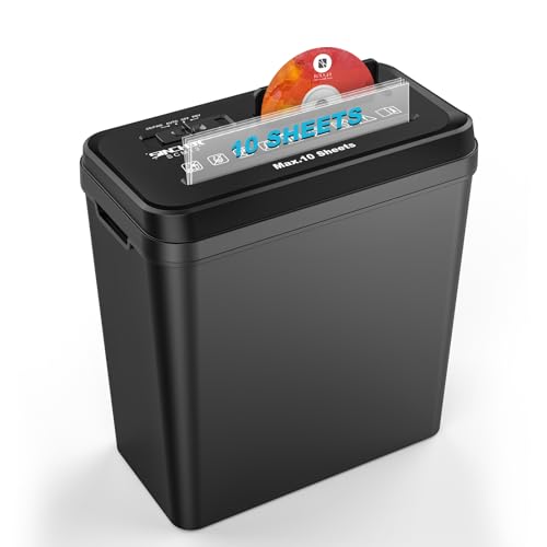 SINCHER 10-Sheet Strip Cut Paper Shredder for Home Office, 14L Waste Container, Fast and Durable Shredder for Documents, Credit Cards, CDs, Mail, and Cardboard, P-2 Security Level