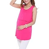 YeeSure Maternity Breast-Feeding Tunic Shirt YF11 Tunic Loose Fit Sleeveless Postpartum Jersey Clothes for Maternal (Free size, Fuchsia)