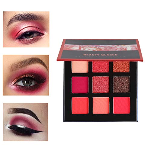 Beauty Glazed Pressed Eyeshadow Palette 9 Color Diamond Glitter Metallic Makeup Palette Matte Shimmer High Pigment Professional Mini Eye Shadow Kit (MARS)