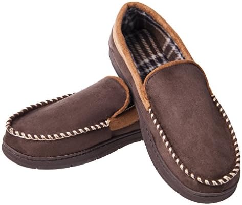 Festooning Men's Casual Pile Lined Indoor Outdoor Rubber Sole Micro Suede Moccasin Flats Slippers BrKh L
