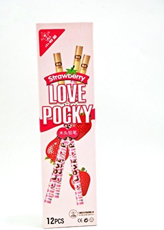 Strawberry Pink Pocky Sticks Novelty Themed Pencils Without Erasers, #2 HB Box of 12