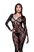 Dreamgirl Women's Plus-Size Long-Sleeve Bow Lace Bodystocking, Black, Queen Size