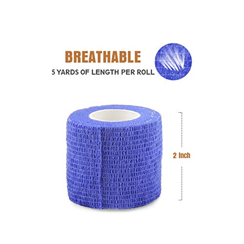 MUEUSS Self Adhesive Bandage Tape Vet Wrap Self Adherent Cohesive Bandages First Aid Wrap Waterproof Non-Woven Elastic Bandage for Animals Pet Sports Supply FDA Approved 24 Rolls, 2 inches x 5 Yards
