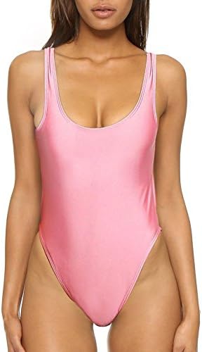 TIMIAI Women's Retro 80s/90s Inspired High Cut Low Back One Piece Swimwear Bathing Suits