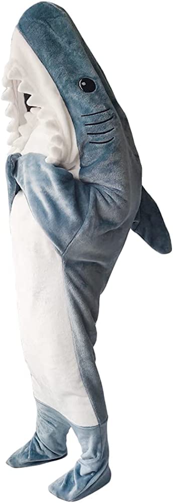 IDAHSOR Shark Blanket Hoodie Adult,Wearable Flannel Shark Tail Hoodie Onesie with Hood - Super Soft Fleece Sleeping Bag,Onesie Adult Cosplay Shark Costume, Shark Gifts, Shark Lovers (L)
