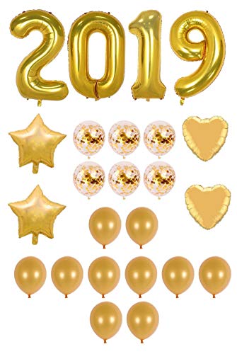 iFavor123 Bundle Set of 24 Balloons for New Year’s Holiday Graduation Anniversary Birthday Party Year 2019 Celebration Balloon Kit Decoration (Gold) - Thumbnail 2