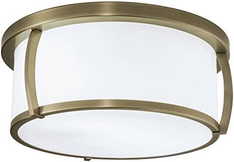 Norwell Lighting 5634-AN-SO Brooklyn - Three Light Flush Mount, Antique Brass Finish with Shiny Opal Glass