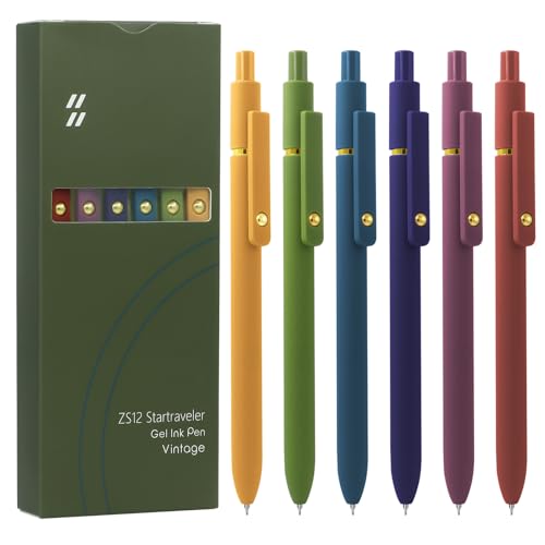 UIXJODO 6 Pcs Gel Pens 0.5mm Quick Dry Black Ink Pens Fine Point Smooth Writing Pens, Cute Office and School Supplies Gifts for Women Teacher Students (6 Pcs Vintage Gold)