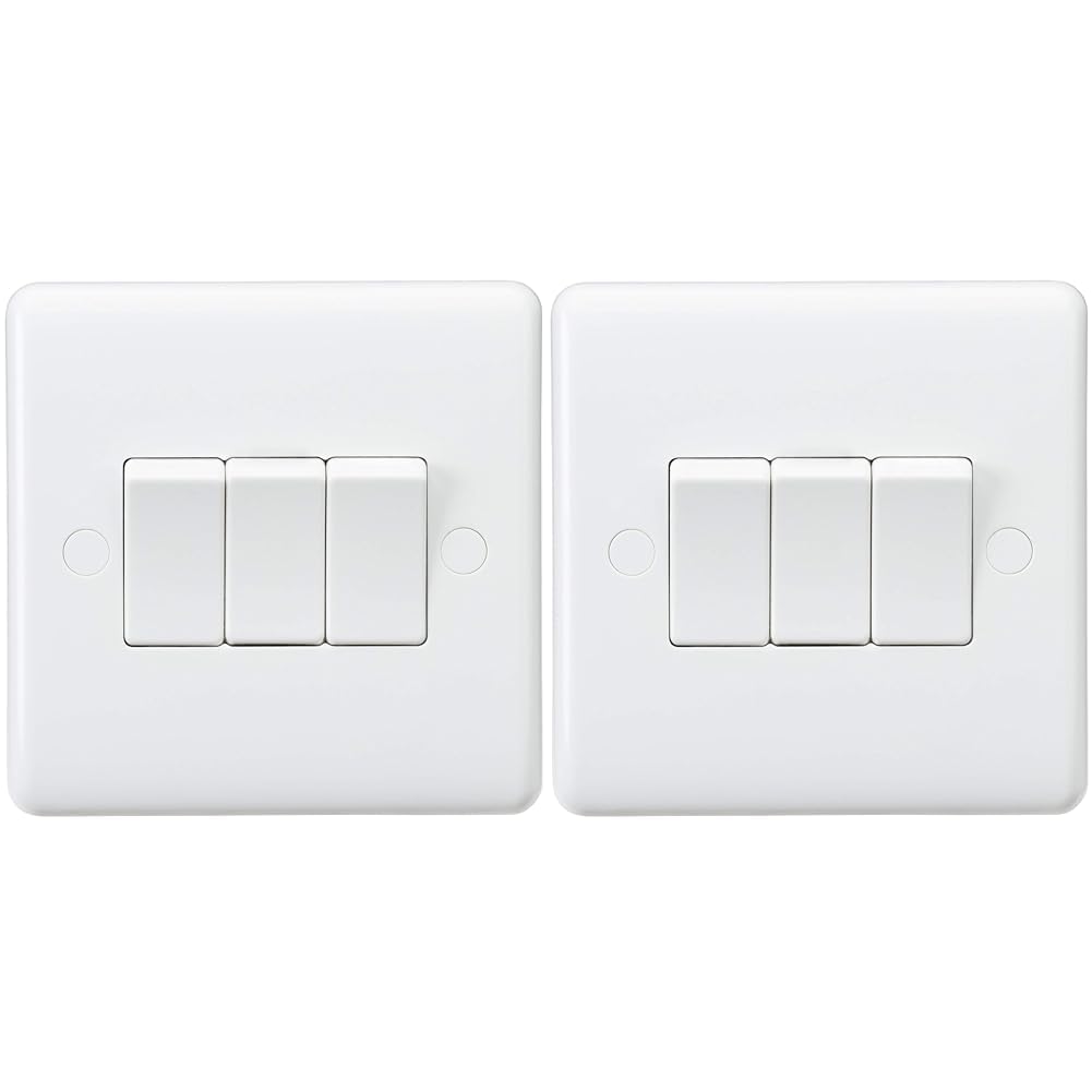 Knightsbridge CU4000 Curved Edge 10 A 3 Gang 2 Way Switch, White (Pack of 2)