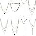 Coolcoco Adjustable Multilayer Dangling Fashion Metal Gold Choker Necklace Set for Women with Pendant (8 Pieces/Set)