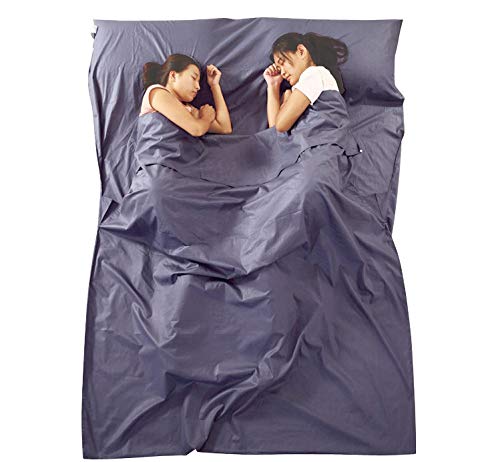 Travel Sleeping Bag Liner Portable Camping Bed Sheet Adult Kids Cotton Double Travel Sleep Bag with Pillow Pockets Lightweight Prevent Dirty for Hostels,Trains (Double Purple (160x210cm))