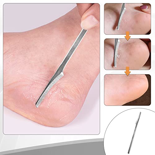 Foot File Pedicure - Foot File Care Tool Stainless Steel Razor Hard Callus Grater Corn Cutter Hard Dead Skin - Professional Pedicure Tool Kit with 10 Blades, Silver