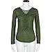 Laimeng Women's T-Shirt, Slub Cotton Loose Long Sleeve Tops Blouse Shirt Casual Hollow Crochet T-Shirt (XL, Green)