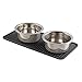 mDesign Premium Quality Square Pet Food and Water Bowl Feeding Mat for Dogs and Cats, Waterproof Non-Slip Durable Silicone Placemat - Food Safe - Small, Linelle Collection - Black