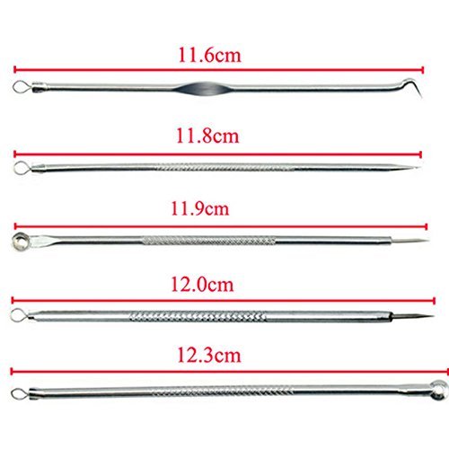 5pcs/Set Face Skin Care Stainless Steel Blackhead Blemish Acne Pimple Extractor Remover Kit Tool Cleanser Beauty - Thumbnail 4