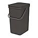 Brabantia Sort & Go Kitchen Recycling Can (4.2 Gal / Gray) Stackable Waste Organiser with Handle & Removable Lid, Wall/Cupboard Mounting