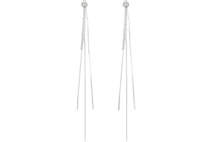 SLUYNZ 925 Sterling Silver CZ Dangle Earrings Chain for Women Teens Long Dangle Earrings Tassel with Snake Chain Backs