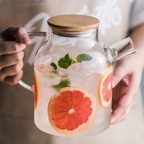 Brocca in Vetro con Coperchio, Caraffa per Acqua in Vetro Resistente Al Calore da 1,8 Litri 61oz con Manico per Bevande Calde e Fredde, Caraffa da Frigo in Vetro con Frusta — foto 7 di 8