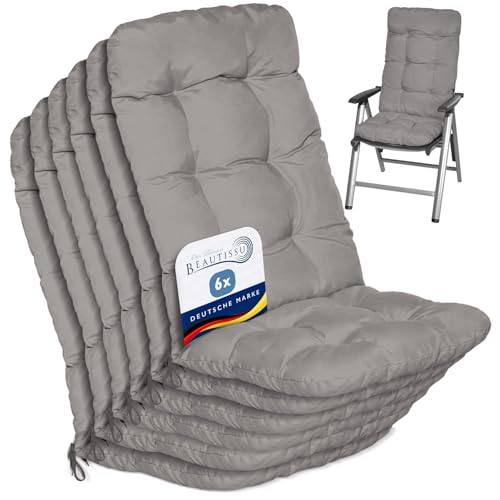 Beautissu 6er Set Hochlehner Auflagen Sitzpolster für Gartenstühle Outdoor