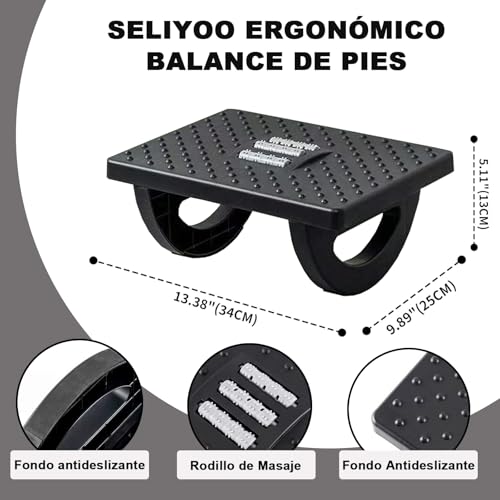 Reposapiés Ergonómico Ajustable con Función de Masaje y Ángulo Ajustable - Negro