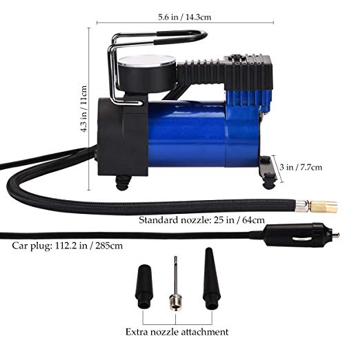 HONGNAL Air Compressor Tire Inflator, DC 12V Portable Car Air Compressor Pump with Gauge Multi-Function Car Air Pump with 3 Nozzle Adaptors for Car Tires, Bicycles, Trucks & Inflatables - Thumbnail 5