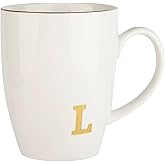 HOME SMILE Initial Coffee Cups for Women Friends Mom Daughter,Monogram Ceramic Mugs with Personalized L,Elegant Alphabet Tea Mugs,Cups for Office and Home,12 oz