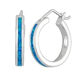Sterling Silver Created Opal 20mm Hoop Earrings
