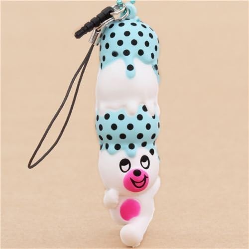 White calaple bear blue black dot ice cream squishy cellphone charm