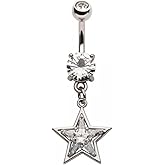 Pierced Owl 14GA 316L Stainless Steel CZ Crystal Star Dangling Belly Button Ring