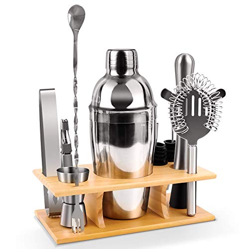 PowCube Cocktail Set,11-teiliges Cocktail Shaker Set,550 ml Edelstahl Bar Tool Set Barkeeper Kit mit Holzständer… – Bild 7